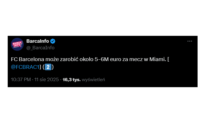 Tyle Barca ma ZAROBIĆ za rozegranie ligowego meczu w Miami! O.o